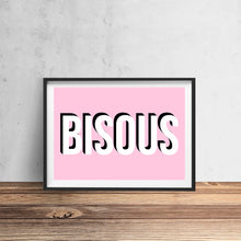 Load image into Gallery viewer, Bisous French Kisses Wall Art Print in Pink