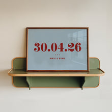 Load image into Gallery viewer, Personalised Date & Couples Name Hearts Wall Art Print in Blue Red