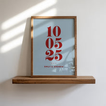 Load image into Gallery viewer, Personalised Date & Couples Name Hearts Wall Art Print in Blue Red