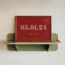 Load image into Gallery viewer, Personalised Date & Couples Name Hearts Wall Art Print in Red Pink
