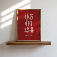 Load image into Gallery viewer, Personalised Date & Couples Name Hearts Wall Art Print in Red Pink
