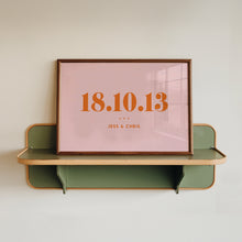 Load image into Gallery viewer, Personalised Date & Couples Name Hearts Wall Art Print in Pink Orange