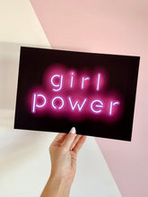 Load image into Gallery viewer, Girl Power Pink Neon Lights Effect Typography Wall Print