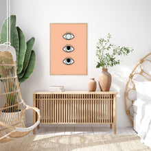 Load image into Gallery viewer, Magical 3 Eyes Boho Wall Art Print in Peach
