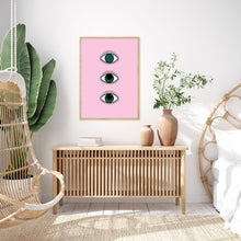 Load image into Gallery viewer, Magical 3 Eyes Boho Wall Art Print in Pink and Green