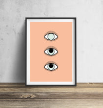 Load image into Gallery viewer, Magical 3 Eyes Boho Wall Art Print in Peach