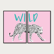 Load image into Gallery viewer, Wild Leopard Typography Wall Art Print Set of 2