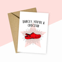 Load image into Gallery viewer, Personalised You're A Crocstar Card Red and Pink