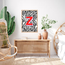 Load image into Gallery viewer, Zebra Personalised Initial Wall Art Print
