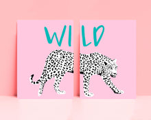 Load image into Gallery viewer, Wild Leopard Typography Wall Art Print Set of 2