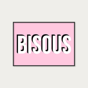 Bisous French Kisses Wall Art Print in Pink