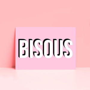 Bisous French Kisses Wall Art Print in Pink