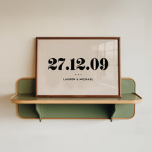 Load image into Gallery viewer, Personalised Date &amp; Couples Name Hearts Wall Art Print in Beige Black
