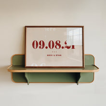 Load image into Gallery viewer, Personalised Date &amp; Couples Name Hearts Wall Art Print in Beige Red
