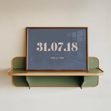 Load image into Gallery viewer, Personalised Date &amp; Couples Name Hearts Wall Art Print in Blue Beige
