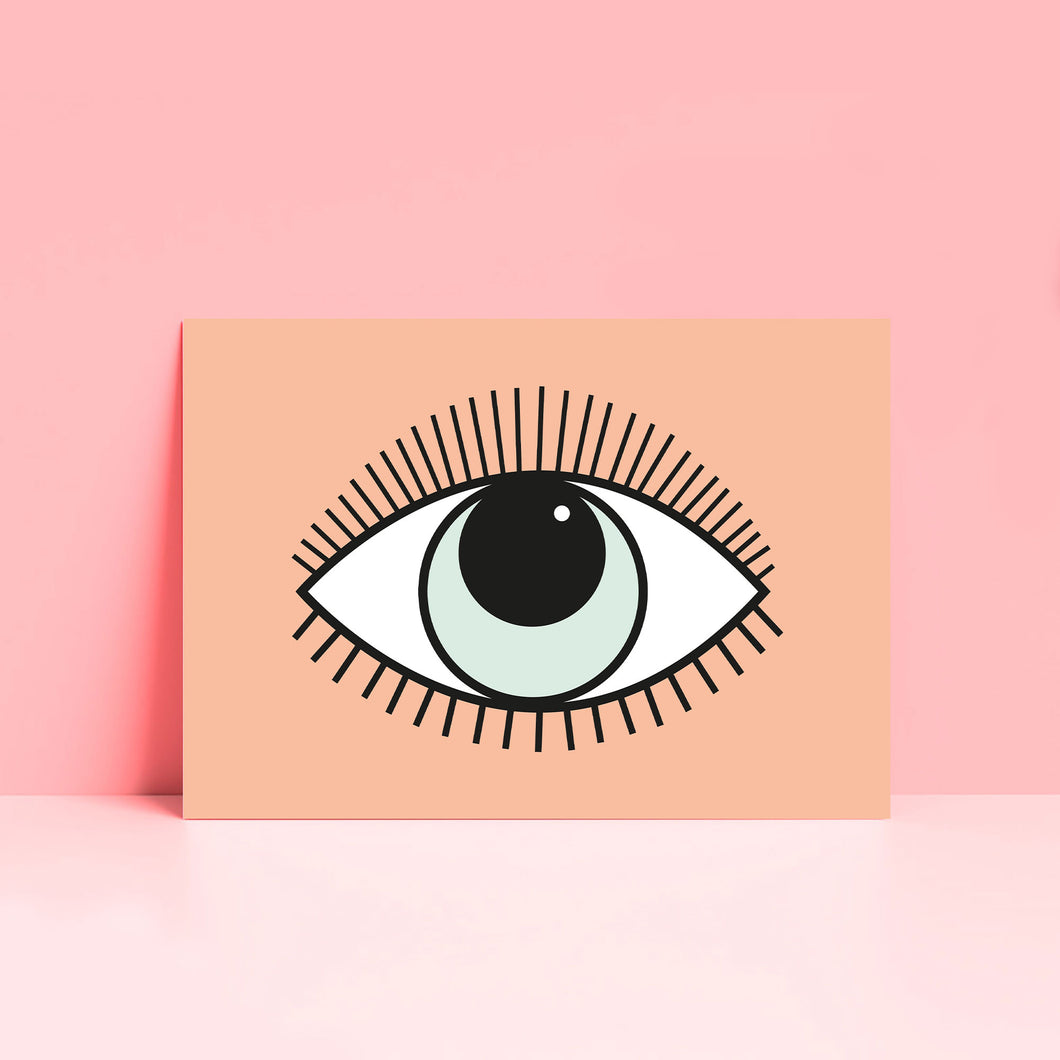 Boho Magical Eye Wall Art Print Peach Green