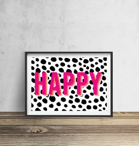 Happy Typography Polka Dot Wall Art Print