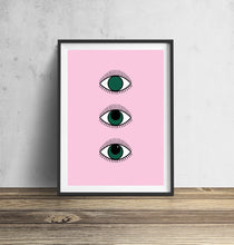 Load image into Gallery viewer, Magical 3 Eyes Boho Wall Art Print in Pink and Green
