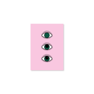 Magical 3 Eyes Boho Wall Art Print in Pink and Green