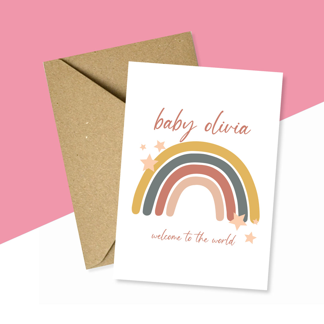 Baby Girl Welcome To The World Personalised Card